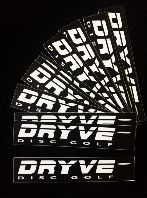 DRYVE DISC GOLF Sticker WHITE LOGO on BLACK 3 Pack